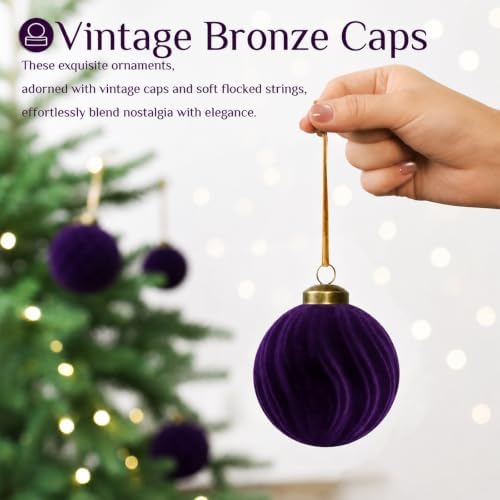 XmasExp 36PCS Velvet Christmas Ornaments Set Mixed Flocked Balls Ornaments Shatterproof Christmas Tree Decorations for Holiday,Party,Home（Purple） - Image 4