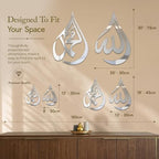 iwa concept Allah (SWT), Mohammad (PBUH) Wooden Acrylic Teardrop Design Islamic Wall Art, Quran Arabic Calligraphy Decor, Islamic Decoration Gift for Muslims at Ramadan (Silver, Medium 12x8 inches) - Image 4