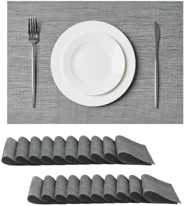 Leetaltree Grey Placemats, Heat Resistant Non-Slip Place mats for Dining Table, Washable Durable PVC Vinyl Woven Table Mats (Set of 20) by Leetaltree-ArtatEveryTable