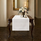 Signature Linen™ by D'Moksha, White Table Runner 48 Inches, 100% Pure Linen, Hemstitch, Coffee Table Runner, 14 x 48 Inch for Dresser Tables- Fall, Weddings, Outdoor Hosting by DMokshaHomes