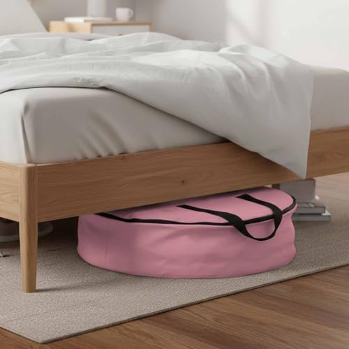 24 Inch Round Storage Bag 1 Pack,Minimalist Solid Pure Pink Waterproof Wreath Storage Container with Handles&Zipper Unadorned Single Color Art Closet Organizer Bags Garland Box - Image 6