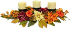 25 Inch Fall 3 Candle Holder Centerpiece with Dahlias and Mums by Unknown