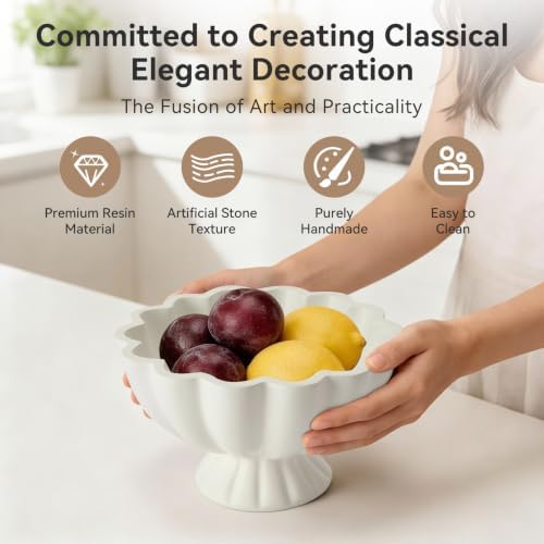 Pedestal Decorative Bowl Home Decor, 8" Footed Ruffle Fruit Bowl - Image 4