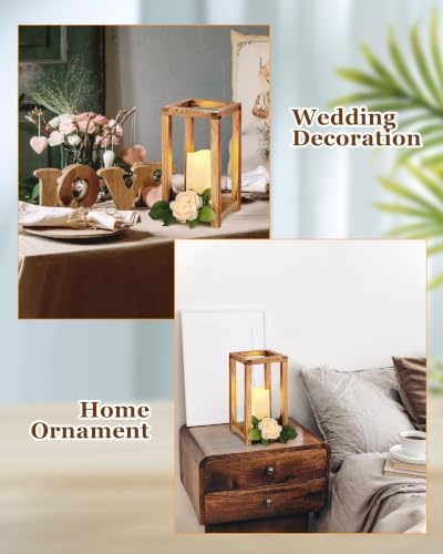 Huquary 8 Pcs Wooden Wedding Lantern Centerpiece for Table Decor, Brown - Image 6