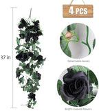 RECUTMS 4PCS Artificial Black Rose Fake Hanging Flowers Halloween Garland - Image 2