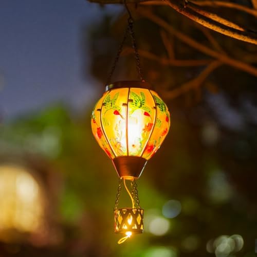 Starsoul Hummingbird Hot Air Balloon Solar Lantern with Candle Holder Glass Outdoor Solar Hot Air Balloon Flickering Flame for Lawn Porch Yard Decorations Gifts for Women Mom Grandma - Image 2