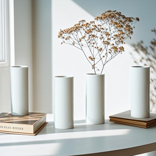 Modern White Ceramic Vase Set of 20 for Living Room Bedroom 5.51'' Minimalist Fresh Small Flower Vases for Bouquet Fake Plant Home Decor Office Fireplace Centerpieces Nordic Style 20 Pack - Image 5