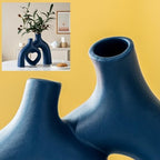 Liotww Ceramic Flower Vase Navy Blue Heart Shaped Home Decor Vase - Image 6
