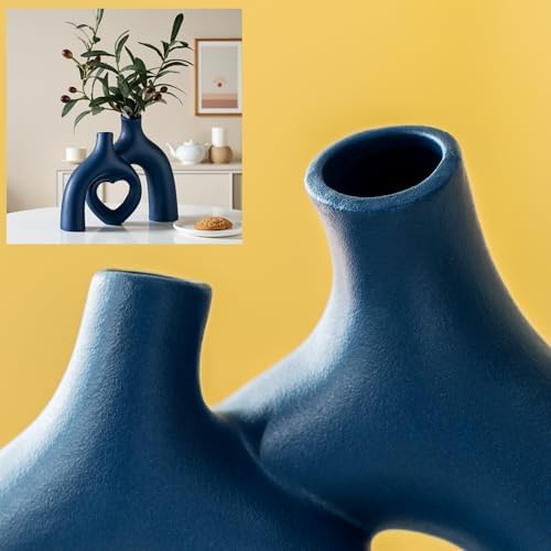 Liotww Ceramic Flower Vase Navy Blue Heart Shaped Home Decor Vase - Image 6