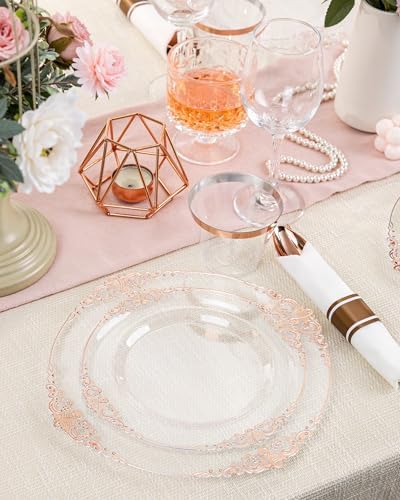Nervure 175Pcs Rose Gold Plates, Disposable Party Plates for 25 Guests - Image 4