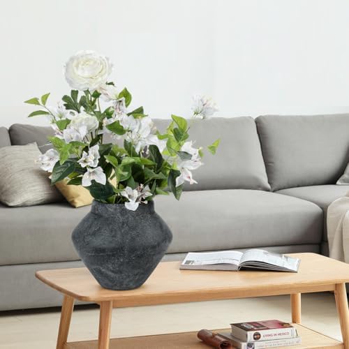 Briful Large Rustic Ceramic Vase with Distressed Finish, 8.2'' Tall Wide-Belly Decorative Flower Vases with Felt Pads, Retro Style Pottery for Home Decor, Table Centerpiece, Black - Image 6