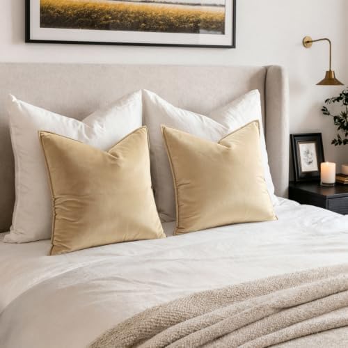 MIULEE Decorative Beige Velvet Euro Sham Throw Pillow Covers 26x26 Inch - Image 5