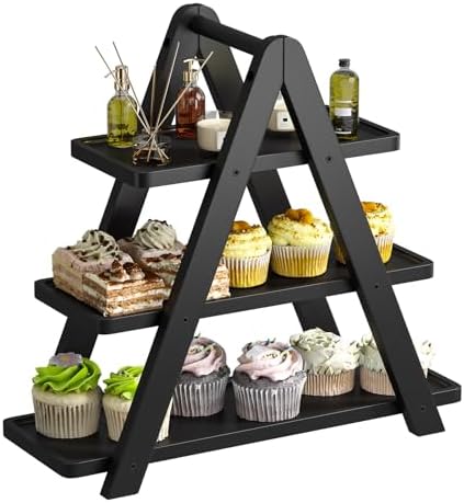 3 Tier Serving Tray Cupcake Stand and Towers Serving Tray for Party Food Tray Farmhouse Serving Platter Decorative Tray Decor Dessert Display Set Tiered Tray Stand (Black) by LifeTakesaDifferentTurn