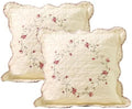 vctops Set of 2 Cotton Quilted Embroidered Decorative Square Throw Pillow Covers with Scalloped Floral Soft Cushion Case for Couch Sofa Bed (Flower D,18"x18") by vctops