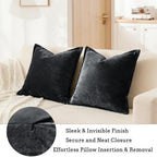 Luxurious Velvet Euro Shams Decorative Throw Pillow Covers 26x26 Set of 2 Solid Square Euro Pillow Shams for Sofa Couch Bedroom, Black - Image 6