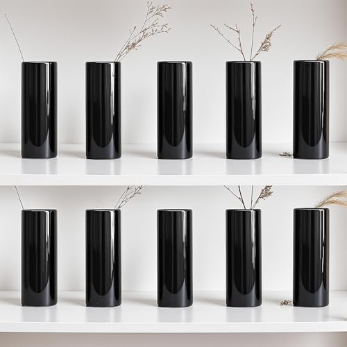 Modern Black Ceramic Vase Set of 10 for Living Room Bedroom 5.51'' Minimalist Fresh Small Flower Vases for Bouquet Fake Plant Home Decor Office Fireplace Centerpieces Nordic Style 10 Pack by LIZOFER