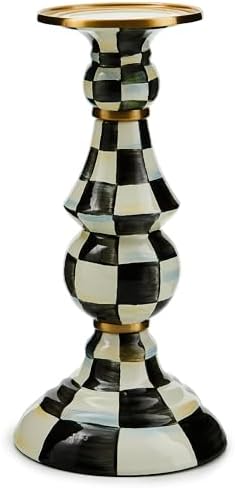 MACKENZIE-CHILDS Pillar Candlestick, Large, Black-and-White Courtly Check by Unknown