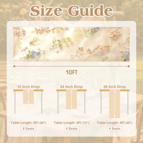 3 Pcs Floral Table Runner 10ft Embroidery Soft Flower Tulle - Image 7
