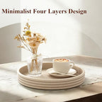 Round Decorative Tray, Modern Coffee Table Tray Decor 11" Resin Beige Tray - Image 4
