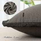 ZWJD Pillow Covers 20x20 Set of 2 Dark Gray Throw Pillow Covers with Fringe Chic Cotton Decorative Pillows Square Cushion Covers for Sofa Couch Bed Living Room Farmhouse Boho Decor - Image 2
