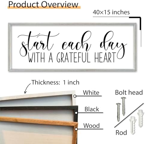 SRSZHIYUE Start Each Day With A Grateful Heart Sign, 40"×15", White - Image 2