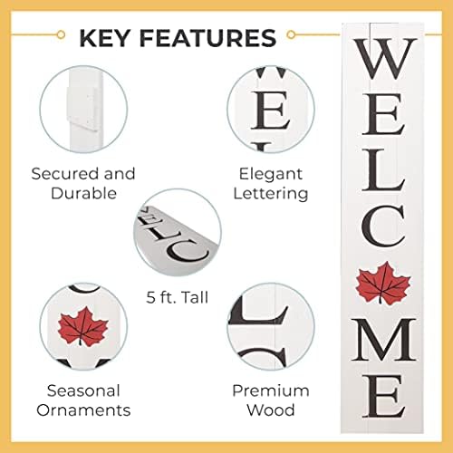 Extra Large 5FT Premium Wooden Interchangeable Welcome Sign for Front Door Porch Sign - 5 ft (58 x 11 Inch) 8 Magnetic Seasonal Tiles, Fall Porch Signs, Holidays and Seasons, Weather Resistance Standing welcome sign Outdoor and Indoor (White) - Image 3