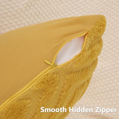 Pallene Fall Mustard Yellow Faux Fur Throw Pillow Covers 26x26 Set of 2 - Image 3