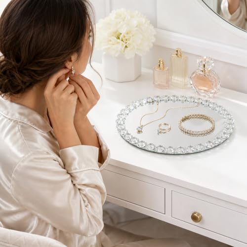 11.5 Inch Crystal Bead Glass Vanity Tray for Bathroom Decor Silver - Image 4