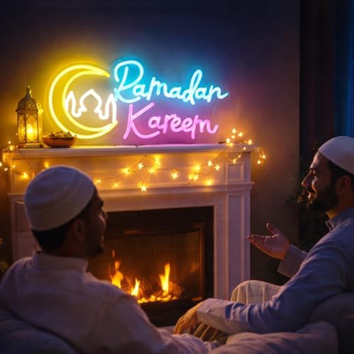 Ramadan Decorations for Home, Ramadan Lights LED Neon Sign, Islamic Wall Decor Hanging Acrylic Light Up Moon Star, Ramadan Kareem Wall Art for Room Door Window Eid Party Supplies Gift - Image 3