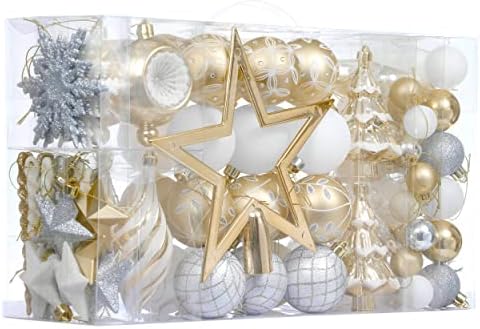 Valery Madelyn Christmas Ball Ornaments, 100ct White and Gold Shatterproof Christmas Tree Decorations Set, Elegant Hanging Ornaments for Xmas Trees Bulk Holiday Wedding Party Decor by ValeryMadelyn
