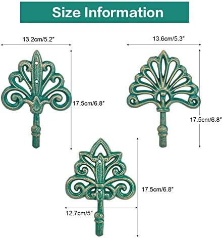 Sungmor Set of 3 Decorative Cast Iron Wall Hooks – Vintage Ornate Design with Antique Teal Finish – Heavy Duty Rustic Wall Hangers for Entryway, Bathroom, Kitchen, or Bedroom Decor - Image 7