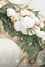 Ling's moment Flower Garland, 6FT Eucalyptus & Rose White & Beige New - Image 4