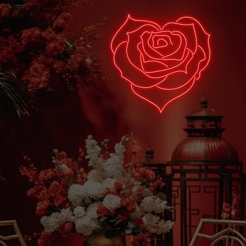Heart Shaped Rose Neon Sign for Wedding Bedroom Romantic Floral Wall Decor - Image 2