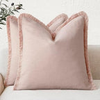 Foindtower Decorative Linen Fringe Throw Pillow Covers 22×22 Light Pink by Foindtower