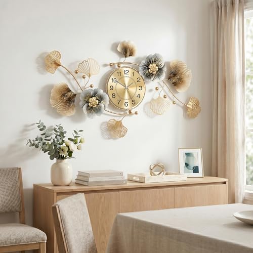 47" 3D Ginkgo Leaf Metal Wall Clock for Home Wall Decor - Image 6