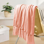 Chenille Throw Blanket for Couch 50" x 60", Peach - Image 6