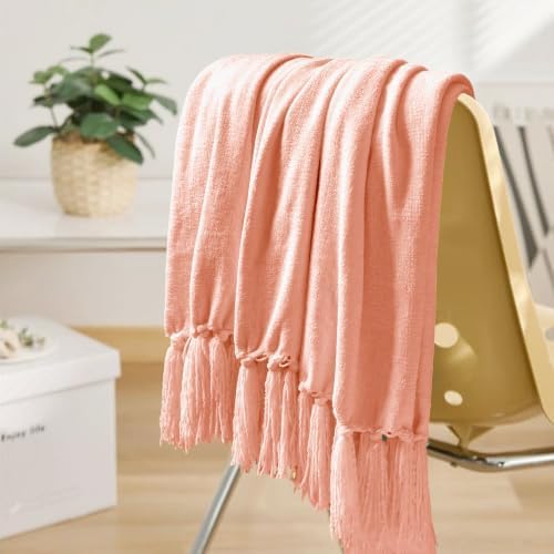Chenille Throw Blanket for Couch 50" x 60", Peach - Image 6