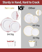 Nervure 175Pcs Red Plastic Plates, Red Plastic Dinnerware Set for 25 Guests - Image 3