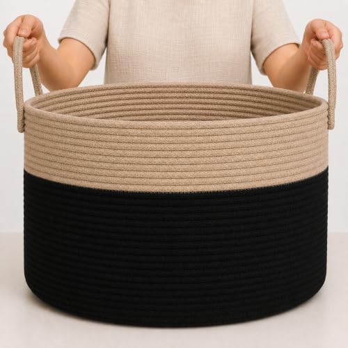 OrganiHaus Round Toy Basket & Blanket Basket, Cotton Rope 20x13" by OrganiHaus
