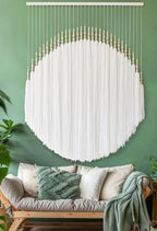 Boho Wall Decor Yarn Wall Hanging Macrame Wall Hanging Fiber Wall Art White Beads Tassel Wall Decor Boho Chic Home Decor 39" W x 55" L - Image 4