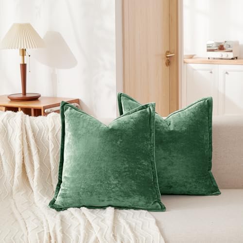 Luxurious Velvet Euro Shams Decorative Throw Pillow Covers 26x26 Set of 2 Solid Square Euro Pillow Shams for Sofa Couch Bedroom, Green - Image 2