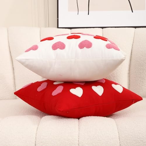 Valentines Day Throw Pillow Covers 20x20 Set of 2 Heart Love Couples Decorations Embroidery Cushion Covers Home Decor for Couch Lover Girlfriend Sofa Bedroom, White Red Pink - Image 6
