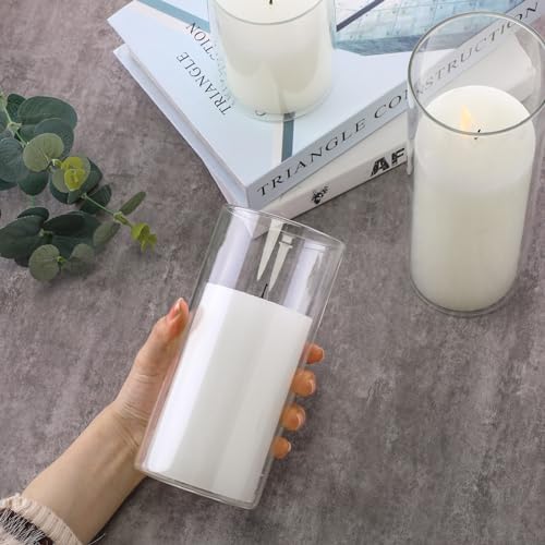 Shihanee 6set Pillar Candles and Vases, 3'' X 5.9", 7.9", 9.8", White - Image 4