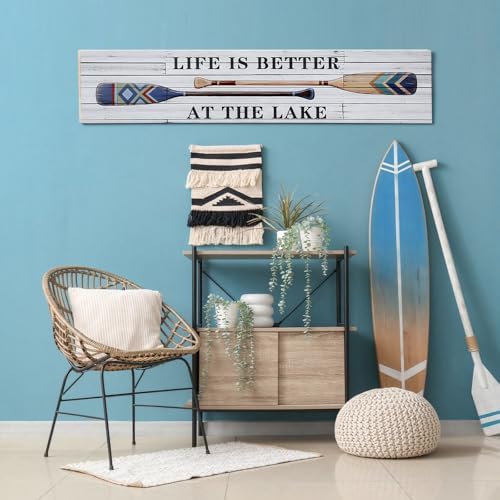 RattanView Life Is Better at the Lake Porch or Entryway Sign 36" by 7.5" Pine Wood Rustic Art Print Lake Life Decor Hanging Wall Art for House, Living Room, Kitchen or Indoor and Outdoor - Image 5