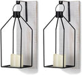 Candle Sconces Wall Decor: Set of 2 Farmhouse Wood Candle Holder Indoor Black Metal Lantern Rustic Decorations for Living Room Front Porch Yard by Staymoment