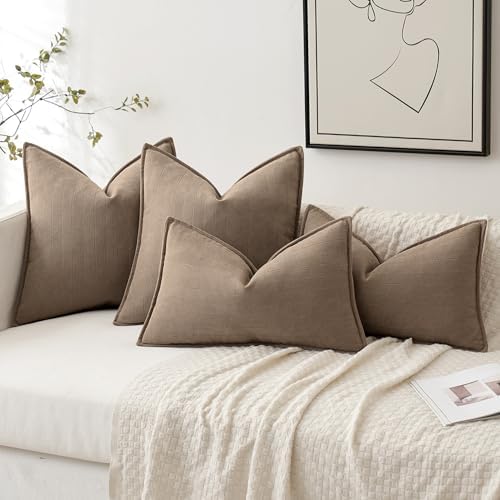 MIULEE Pack of 2 Coco Brown Euro Shams Chenille Pillow Covers 24x24 Inch - Image 4