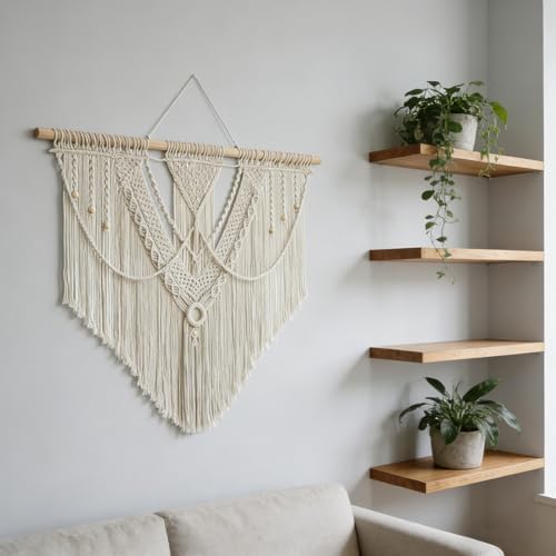 LISRRZHEN Large Macrame Wall Hanging - Boho Nordic Geometric Woven Tapestry, Handcrafted Cotton Wall Decor for Living Room Bedroom Entryway Apartment - Image 4