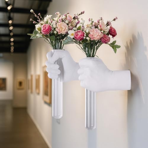 2 Pieces Wall Sculptures, Hands Vase Home Decor, Wall Mount Art Sculpture, Unique Wall Art Statue, Funky Flower Vase Decorations, Modern Eclectic Hanging Decor,Hands Statue (White) - Image 3