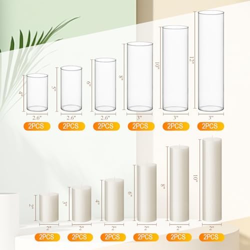 Shihanee 6 Glass Cylinder Vase Pillar Candle,Ivory,Set of 12 - Image 2