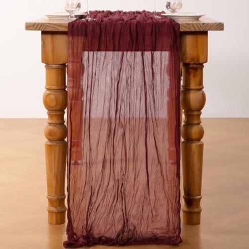 DeZerlor Burgundy Cheesecloth Table Runners 10 Pack Christmas Runners - Image 4